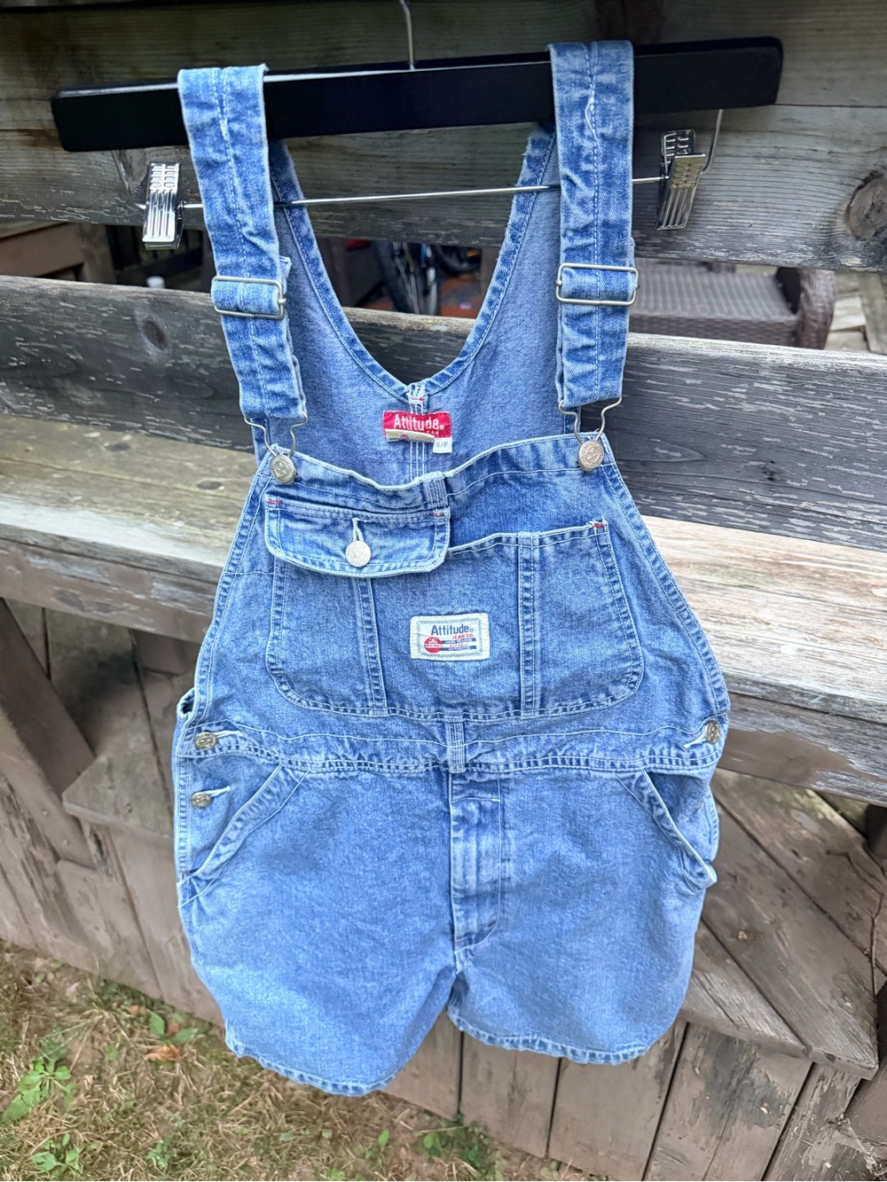 Y2K Vintage 90’S ATTITUDE JEANSWEAR Light Wash Denim Overall Shorts Size Small